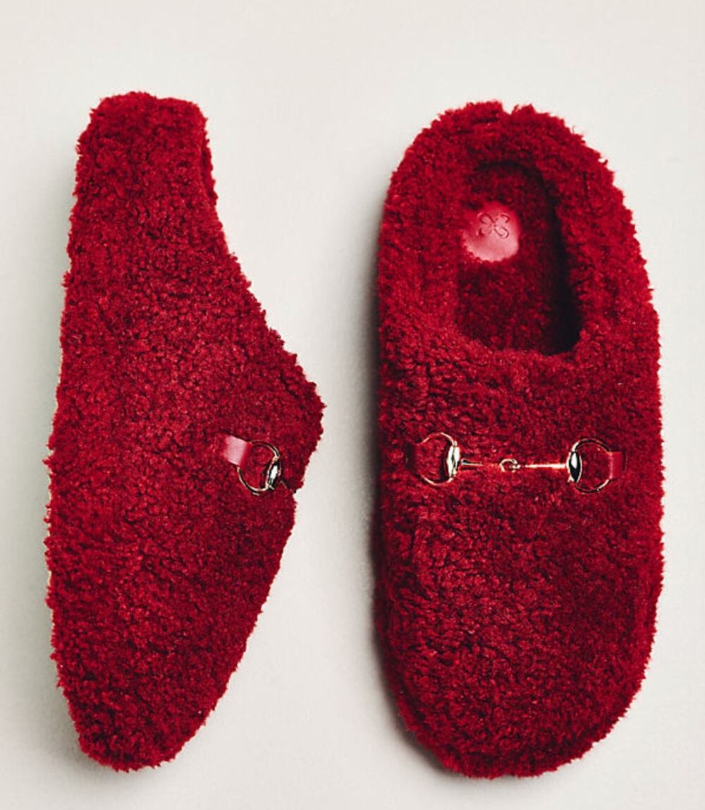 Anthropologie Maeve sherpa fleece bit scuff slippers | Size 10/11